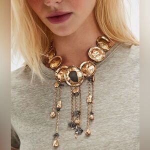 Free People Speak Up Statement necklace Gold Tone NWT $68